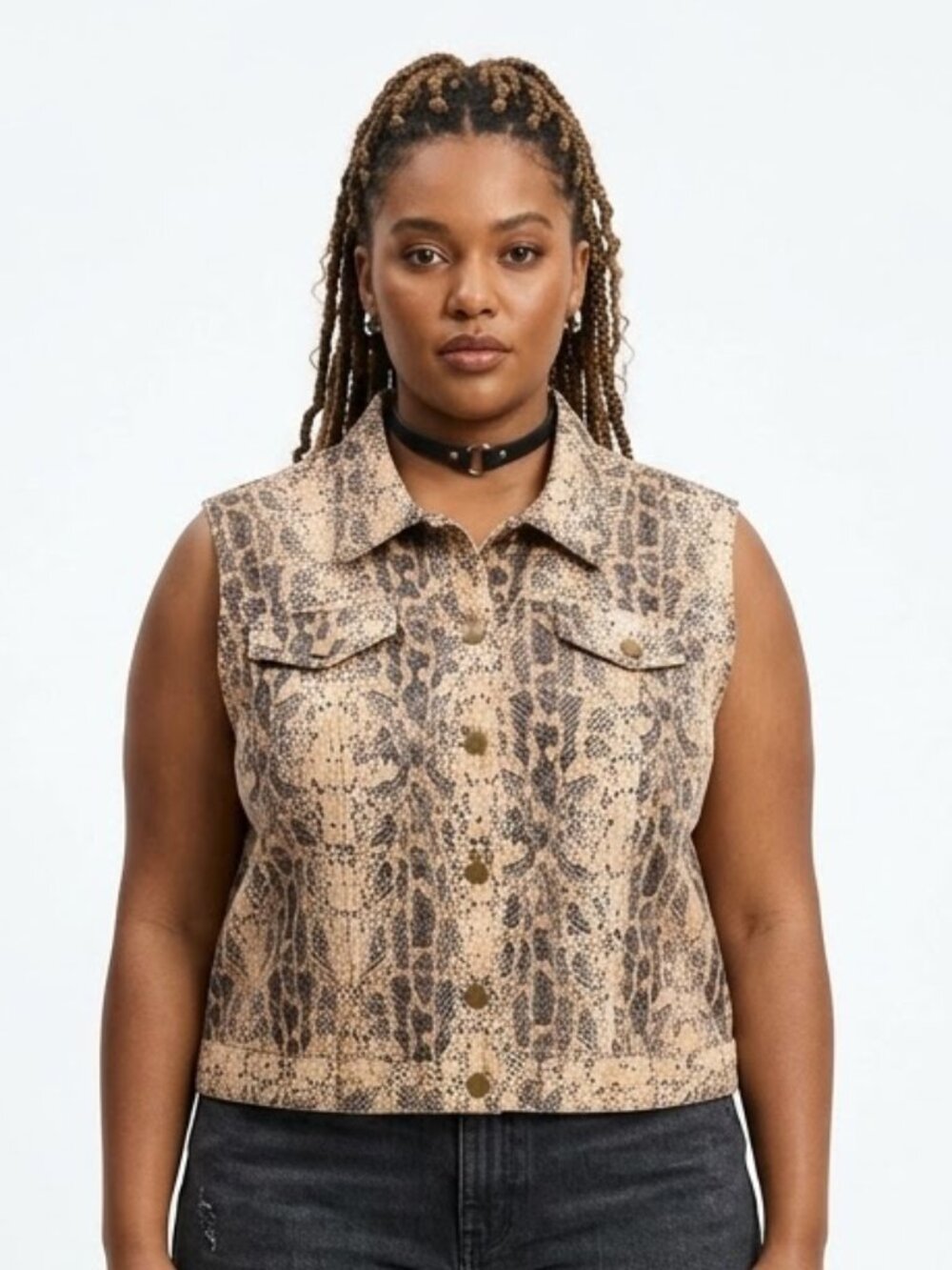 Vintage Carolina Colours Vest Snakeskin Brown Grunge Punk Button 24W